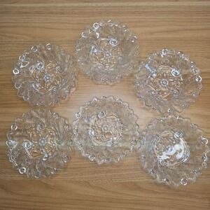 Vintage Indiana Glass USA Clear Wild Rose Pattern 6" Fruit Dessert Plates Qty 6